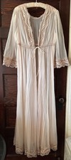 Vintage 60's Pink Beige Sheer Robe Nylon Lace Ties Approx Size M L