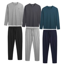 Mens Long Sleeve Pyjama Set 3 Pack 100% Cotton Jersey Loungewear Multipack PJs