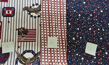100 Cotton Quilting Fabric - 2-5/8 Yards Total - Patriotic Red, White And Blue