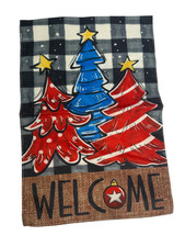 Christmas Welcome Banner 18x12 Fabric Sign Trees Ornament Design New