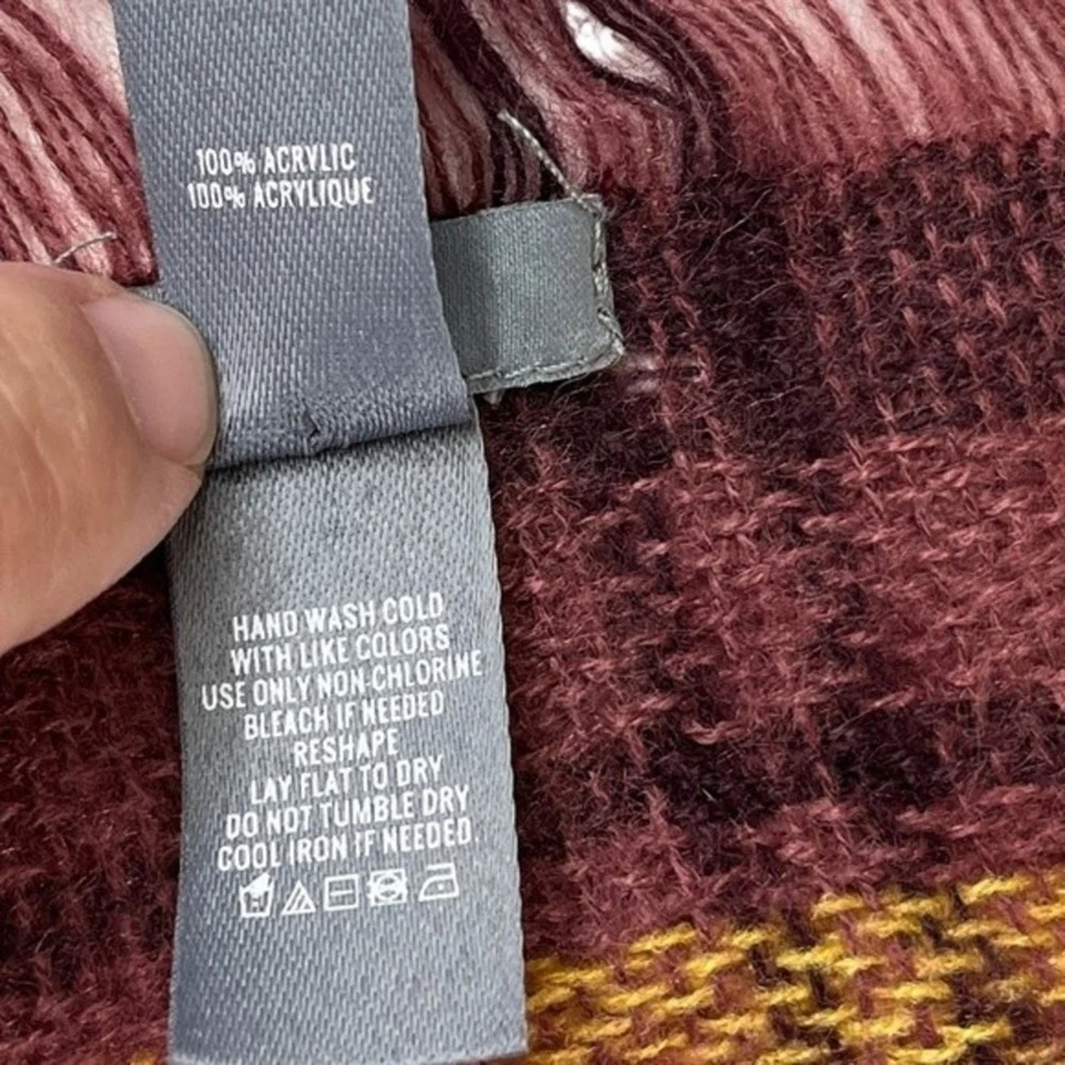 Aerie 格子围巾流苏柔软紫色金色均码约 32x64 毛毯新品 — 第 4/4 张图片