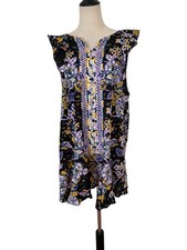 Free People SUMMER IN TULUM Purple Floral Print Linen Blend Tunic Dress Sz L