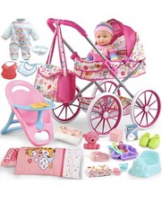 Baby Doll Stroller Set 12.5" Doll, Handbag, 24PCS Accessories, Pretend Play