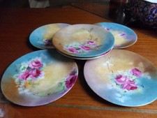 LIMOGES Jean Pouyat France - 6 ROSES  side plates 8" ^^