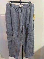 NWT C&C California Grey Cargo Pants Large Elastic Waist Linen Blend New NWT