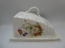 ANTIQUE FLORAL ANTIQUE CHEESE / BUTTER DISH POTTERY PORCELAIN CERAMIC