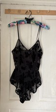 Vintage 80  s Fantasies Lingerie Teddy by Morgan Taylor Sheer Black W/Velour Sz M