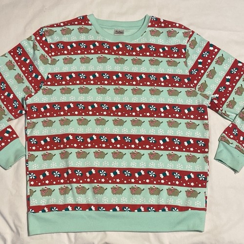 Pusheen ~ Women’s Med Christmas & Candy Sweatshirt ~ Red, Mint Green - Picture 1 of 9