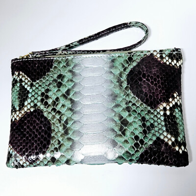 Green/ Silver Multi Glazed Genuine Python Ladies' Wristlet - 9x6 Handmade bag.