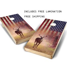 US Deer Flag Cornhole Board Skin Wrap Decal SET - Laminated - 3M 