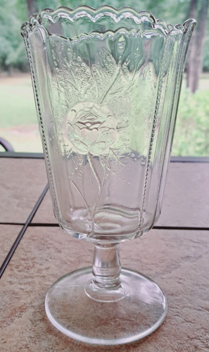 Antique Circa 1880s Campbell Jones Rose Sprig Celery Crystal Footed Glass Vase - Picture 2 of 6