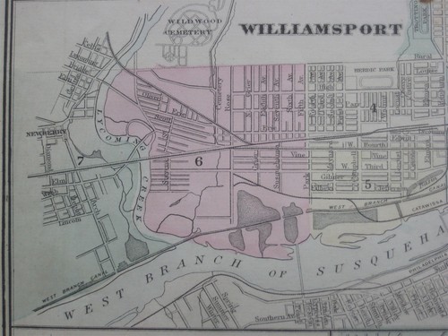 Original Hand Color 1874 Map PENNSYLVANIA Williamsport Erie Scranton Harrisburg - Picture 8 of 13