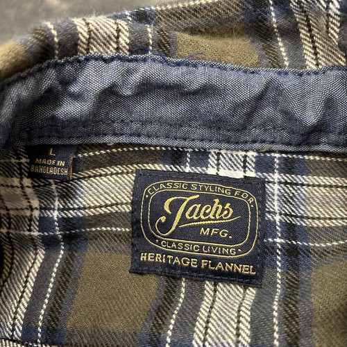 Jachs Heritage Flannel Shirt Mens Large Green Blue Plaid Button Up Heavy Outdoor - Picture 3 of 13