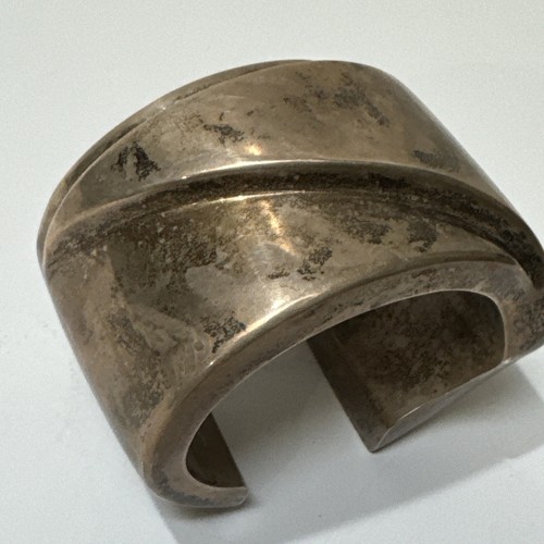 MODERNIST STERLING CUFF BRACELET WIDE HEAVY ABSTRACT SIGNED MYSTERY DESIGNER - Picture 9 of 24