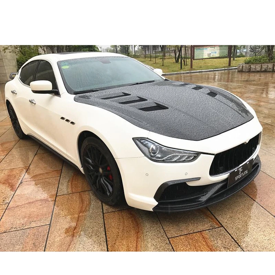 Ajuste para Maserati Ghibli 2014-2020 capó delantero de carbono real tapa cubierta embellecedor Foto 2 de 4