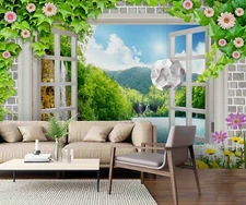 3D Window Landscape Self-adhesive Removeable Wallpaper Wall Mural Sticker 62