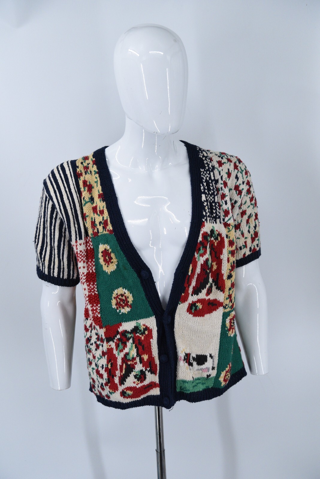 Vintage Eagles Eye Hand Knit Patchwork Short Slee… - image 15