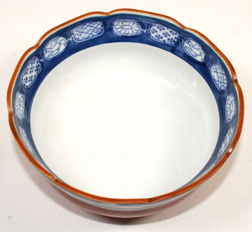 VTG Takahashi Imari Style Bowl Persimmon Red White Cobalt Japan 6 1/8" - 第 2/4 張圖片