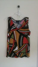 Antthony Ladies M Multi-Color Retro Pattern Sleeveless V-Neck Top