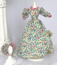 1/6 Scale Pioneer Western Early America Dress Bonnet Hat Outfit Barbie Floral
