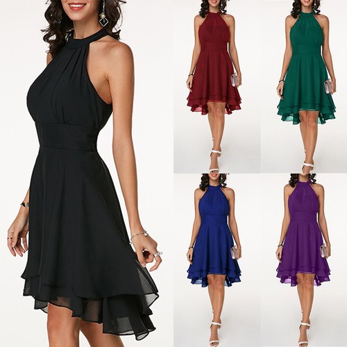 Women Halterneck Chiffon Mini Dress Ladies Summer Evening Party Cocktail  Dresses | eBay