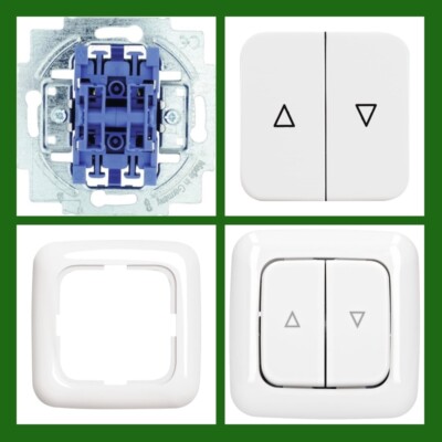 Busch Jäger SET Jalousieschalter 2000/4US + Wippe 2504-214 + Rahmen Reflex Si