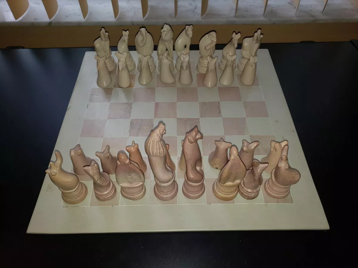 Soapstone Hand-Carved Chess Set - African Maasai Tribe Pieces