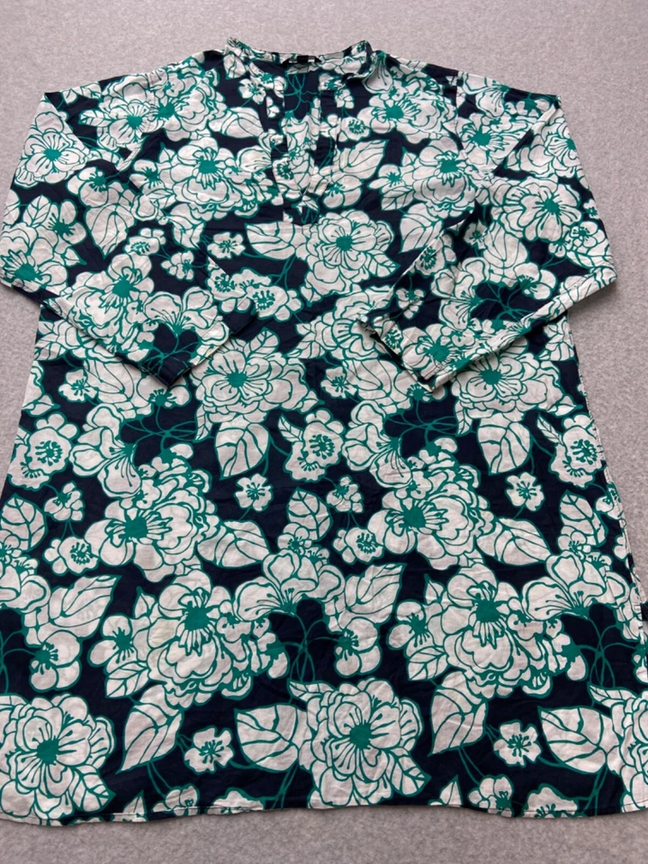 Top túnica Lands End Plus para mujer 20W-22W azul verde estampado floral algodón vacaciones Foto 3 de 4