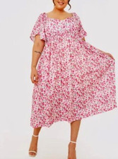 WOMEN PLUS SIZE FLORAL SWEETHEART NECK MIDI DRESS ( SIZE UK20 )
