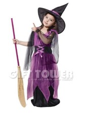 Girls Witch Halloween Costume Dress Purple M, L, XL Ages 4-10