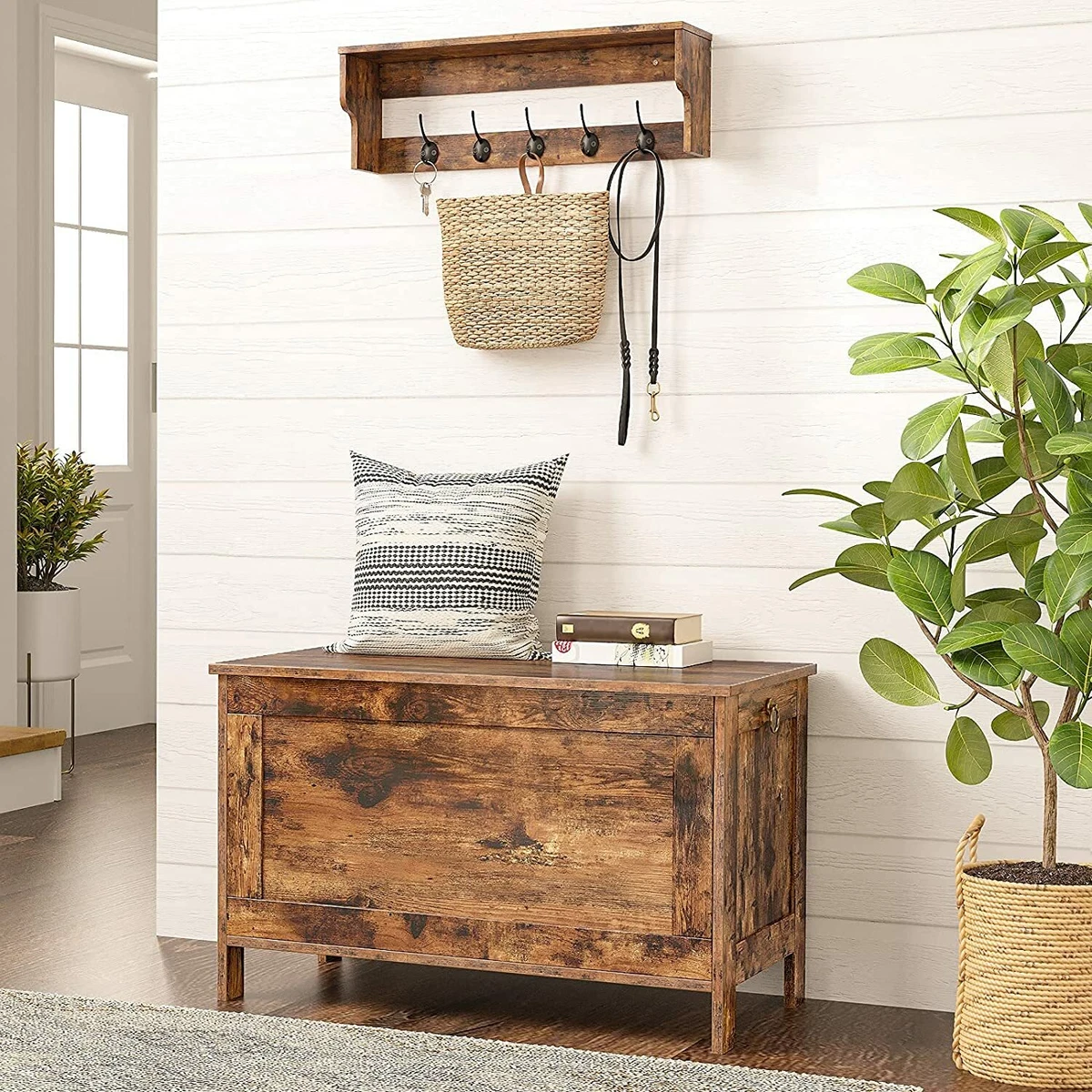 Rustic Wooden Storage Chest Trunk Bed End Hallway shoe Bench