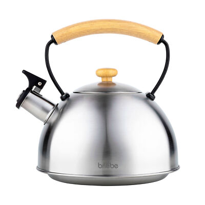 Wasserkessel Induktion Flötenkessel 2,3L Edelstahl, Retro, Holzgriff Briebe Woo