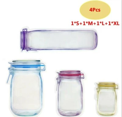 4x Aufbewahrungsbeutel Gefriertüte Frischhaltedose Silikon PE Zip Tasche - Bild 1 von 4