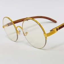 Trendy Gold Frame Clear Lens Street Wear Buffs Metal Shades Rimless Classic