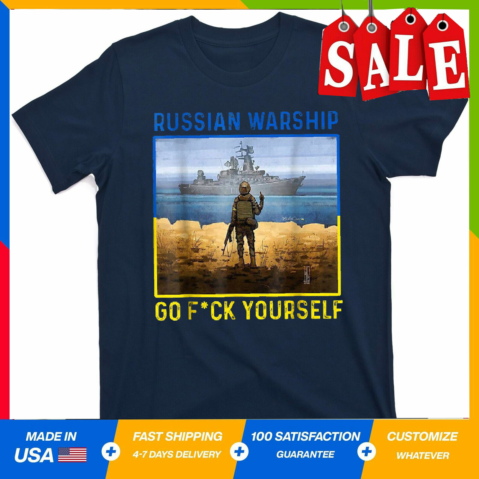 Russian Warship Go Fck Yourself - Ukraine Postage Stamp Flag Pride T-Shirt  | eBay