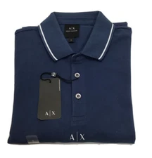 80$ A|X ARMANI EXCHANGE Men's Organic Cotton Short-Sleeve Polo Shirt BLUE Small