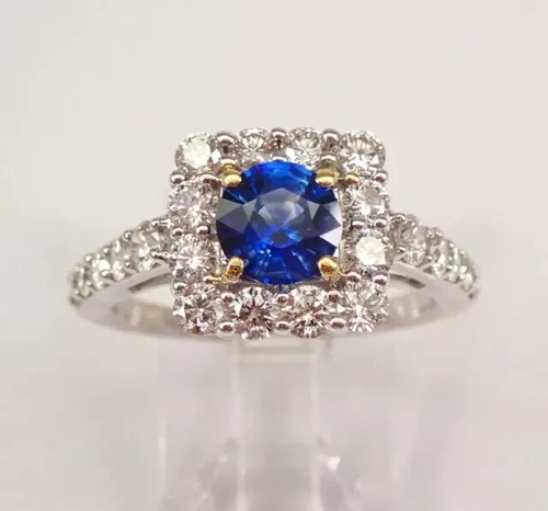1.80Ct Round Lab Created Blue Sapphire Promise Halo Ring 14K White Gold Plated