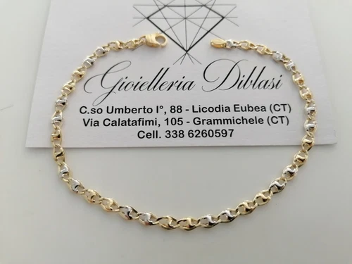 BRACCIALE Uomo Donna Unisex 18 Karati 750% In ORO GIALLO BIANCO Maglia Bicolore - Foto 1 di 9