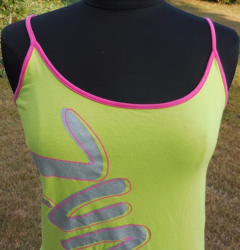 Womens Zumba Tank Top Sz L Neon Yellow Green Pink Exercise Spaghetti Strap - Picture 2 of 8