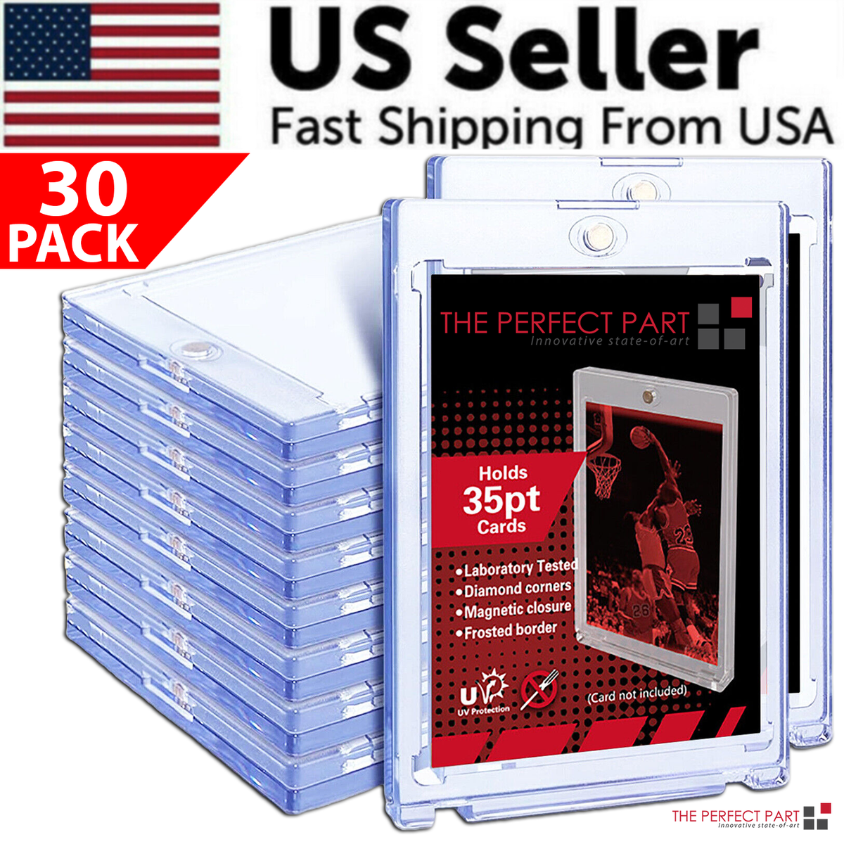 30 Pack Magnetic Trading Sports Card Holders 35pt One-Touch Hard