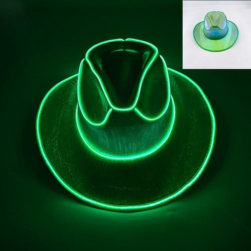 1pc Cosplay Wireless LED Cowboy Hat Neon Space Luminous Wide Brim Cowgirl Cap AU - Picture 3 of 17
