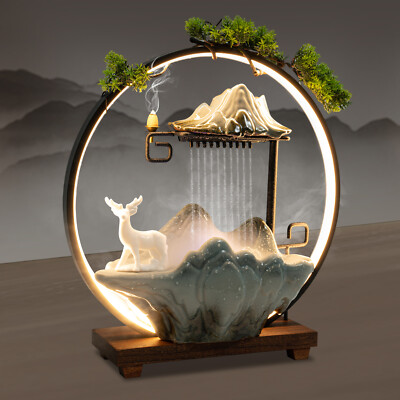 Indoor Rockery Water Fountain LED Lamp Tabletop Waterfall Mist Home Decoration