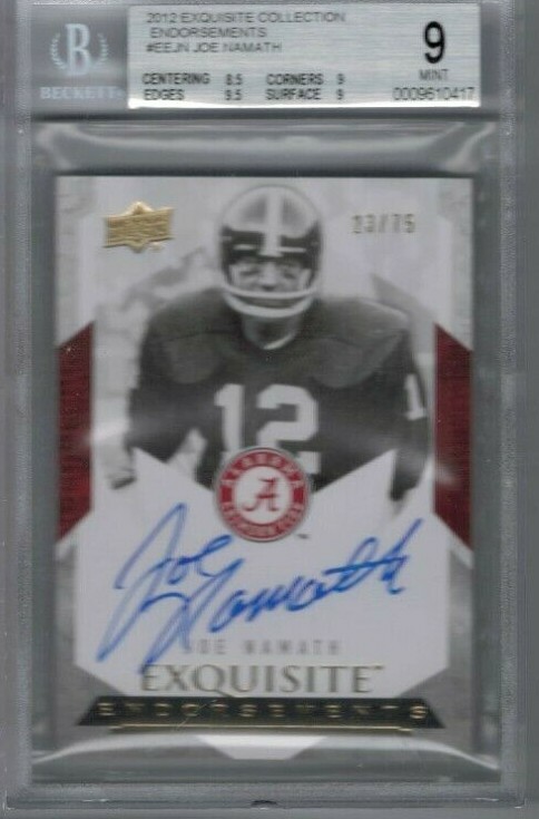Joe Namath Alabama Crimson Tide 2012 UD Exquisite Collection Endorsements Auto #'ed 23/75 BGS 9 