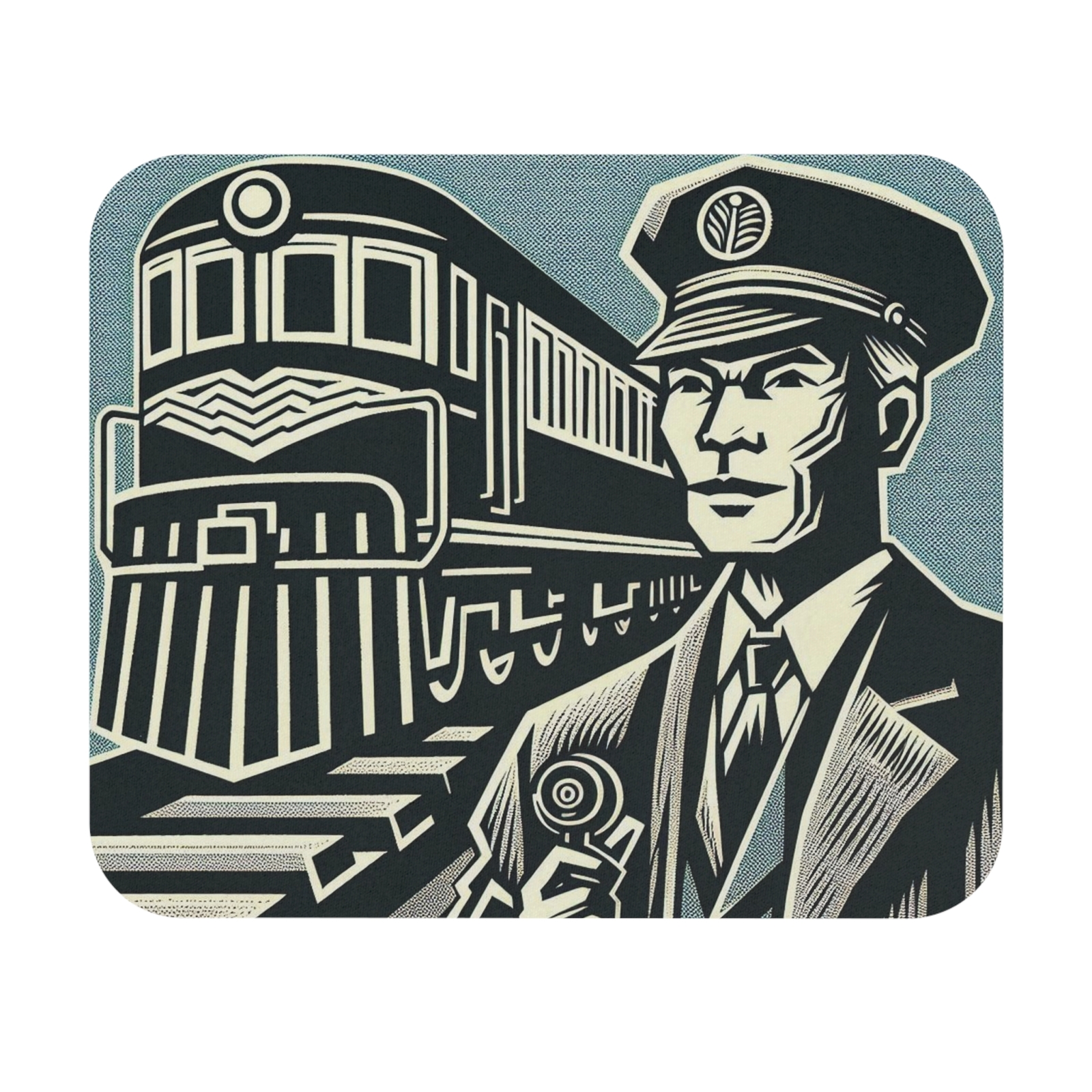 Train Conductor Block Print Mouse Pad Rectangle Design-image