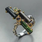 Rough design Natural Tourmaline Ring 925 Sterling Silver Size 8.5 /R482692