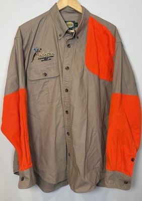 Cabelas Shirt Mens XL Beige Orange Shooting Hunting Pheasant Classic Mitchell SD