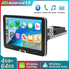 Single 1Din Rotatable 10.1" Android 15 Touch Screen Car Stereo Radio GPS WIFI BT