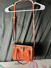 Charming Charlie Orange Top Handle Handbag Satchel Gold Chain Strap