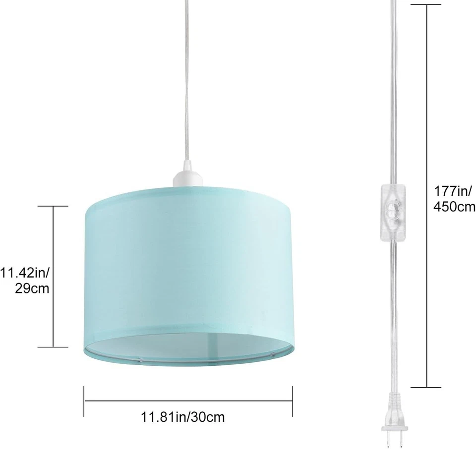 Paquete de 2 luces colgantes enchufables, luces colgantes con cable transparente de 15 pies, azul encendido/apagado Foto 4 de 4