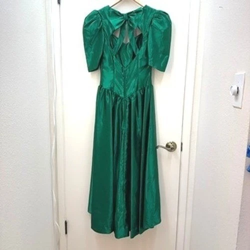 Alfred Angelo Emerald Green Dress Sz XS Satin 80s Christmas Cottage Coquette - Image 4 of 4